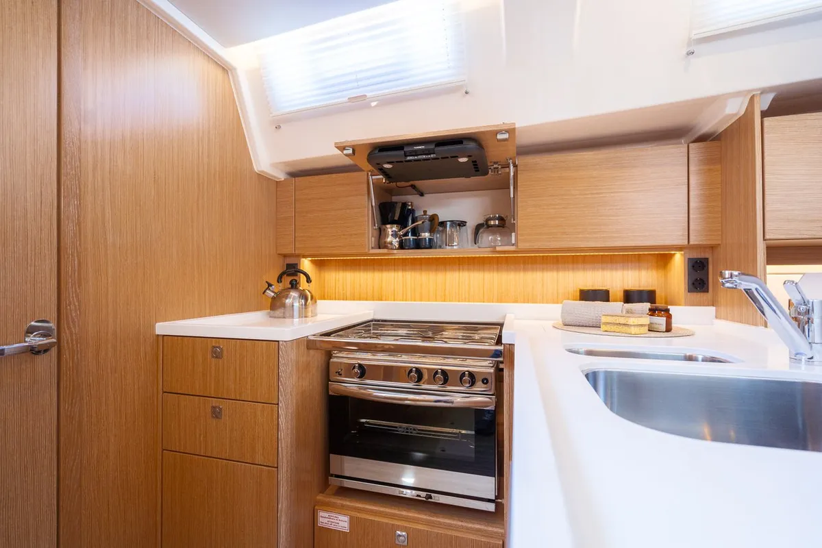 Galley of Aria, a Bavaria C45 Style sailboat at Pula, Croatia