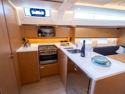 Galley of Aria, a Bavaria C45 Style sailboat at Pula, Croatia