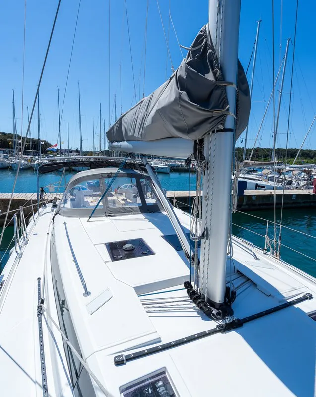 Deck of Aria, a Bavaria C45 Style sailboat at Pula, Croatia