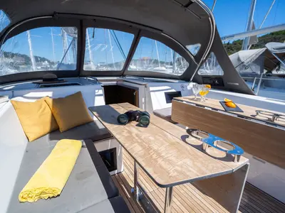 Deck of Aria, a Bavaria C45 Style sailboat at Pula, Croatia
