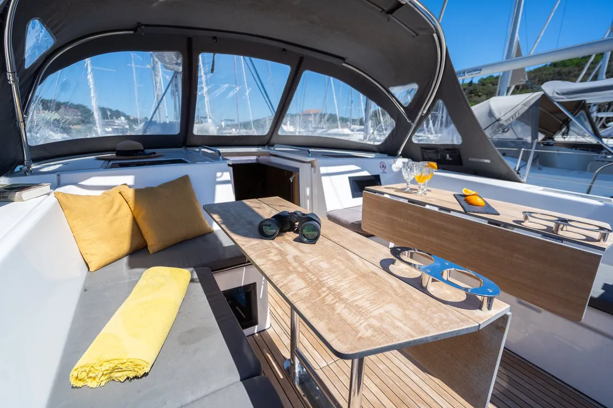 Deck of Aria, a Bavaria C45 Style sailboat at Pula, Croatia