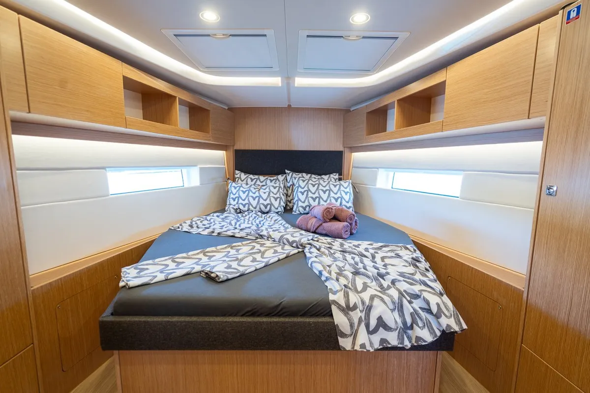 Cabin on Aria, a Bavaria C45 Style sailboat at Pula, Croatia