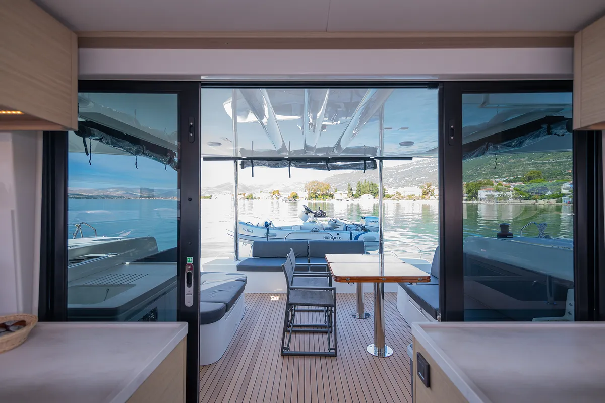 Deck of Lavina, a Lagoon 51 catamaran at Grad Kaštela, Croatia