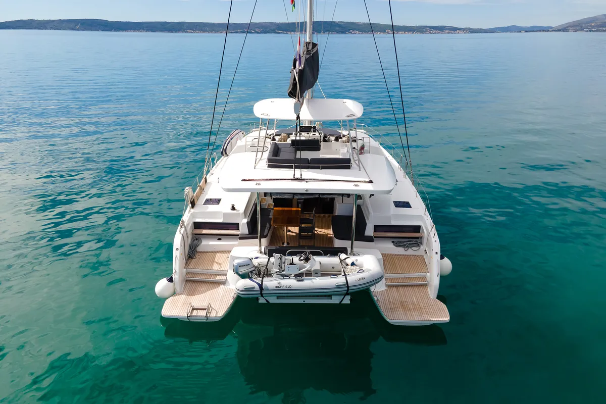 Exterior view of Lavina, a Lagoon 51 catamaran at Grad Kaštela, Croatia
