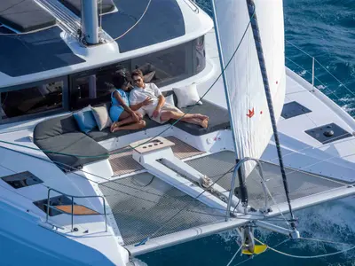 Deck of Lavina, a Lagoon 51 catamaran at Grad Kaštela, Croatia