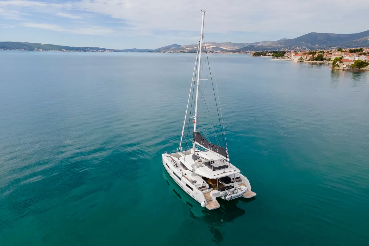 Exterior view of Lavina, a Lagoon 51 catamaran at Grad Kaštela, Croatia