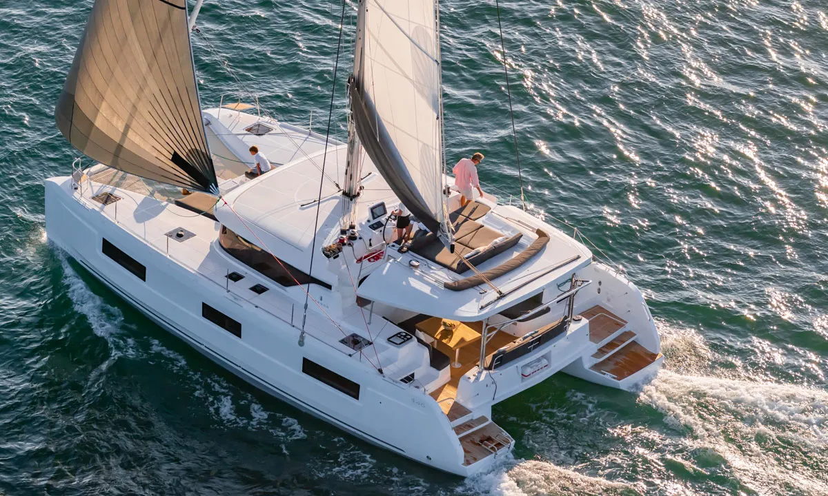 Exterior view of Lavina, a Lagoon 51 catamaran at Grad Kaštela, Croatia