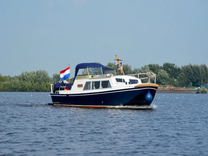 Exterior view of Woelwater, a De Drait Doerak 850 OK motorboat at Drachten, Netherlands