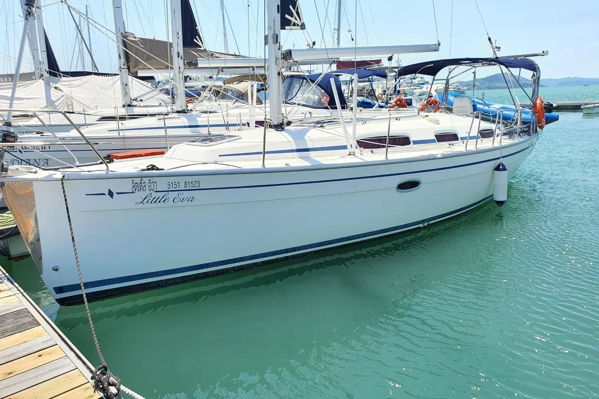 Exterior view of Little Eva, a Bavaria 34 Cruiser sailboat at Mai Khao, Thailand