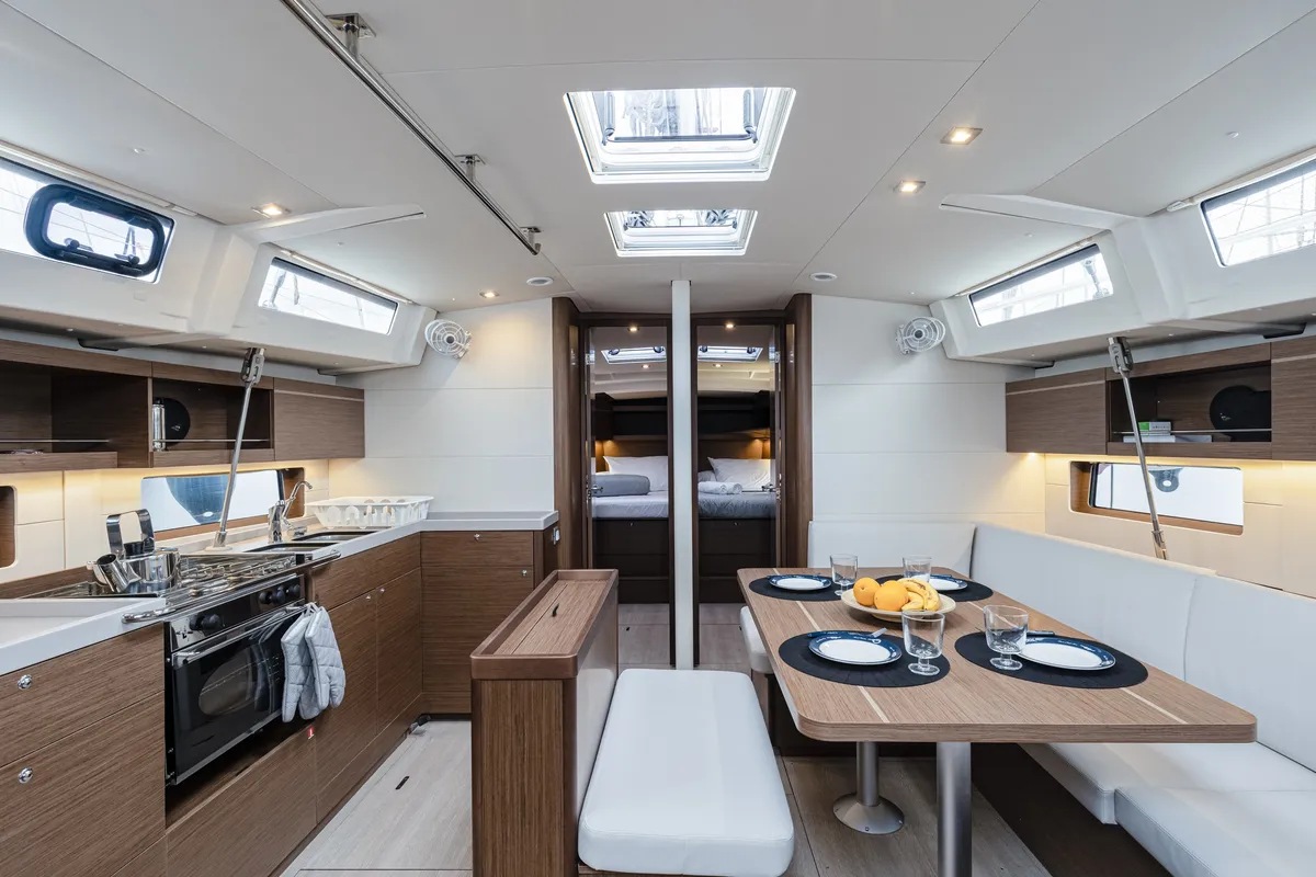 Salon of Vienna Princess, a Beneteau Oceanis 46.1 sailboat at Preveza, Greece