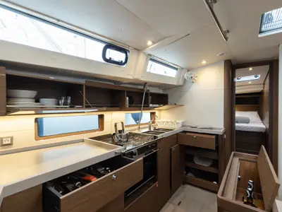 Galley of Vienna Princess, a Beneteau Oceanis 46.1 sailboat at Preveza, Greece
