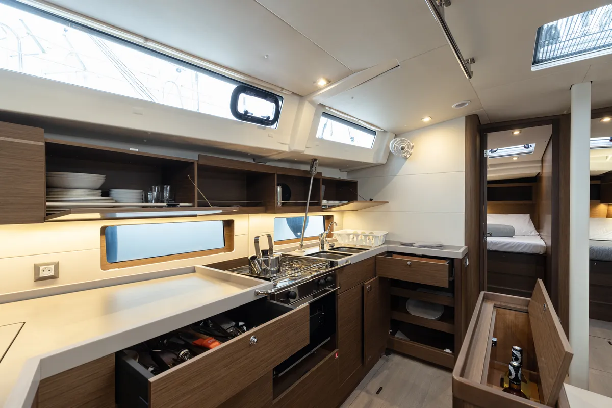 Galley of Vienna Princess, a Beneteau Oceanis 46.1 sailboat at Preveza, Greece