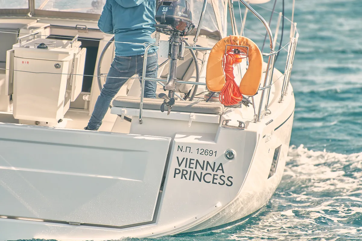 Exterior view of Vienna Princess, a Beneteau Oceanis 46.1 sailboat at Preveza, Greece