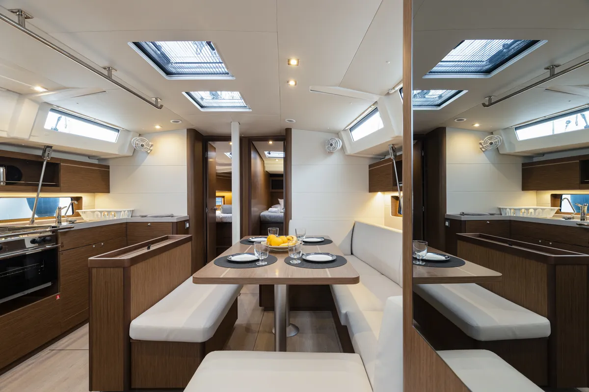 Salon of Vienna Princess, a Beneteau Oceanis 46.1 sailboat at Preveza, Greece