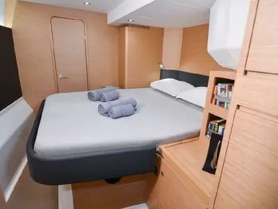 Cabin on Jovy, a Dufour Catamaran 48 catamaran at Syracuse, Italy