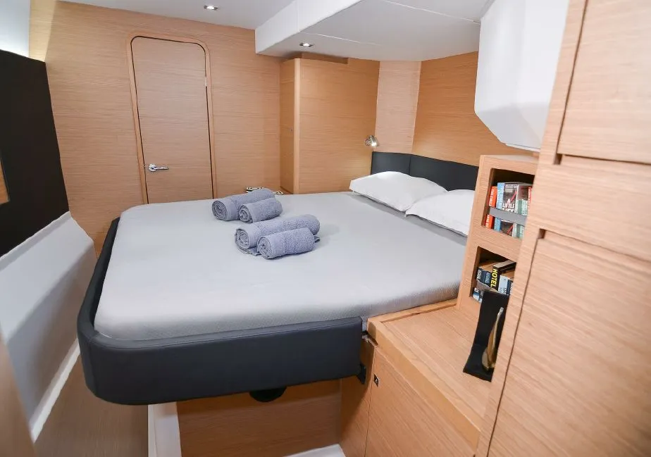 Cabin on Jovy, a Dufour Catamaran 48 catamaran at Syracuse, Italy