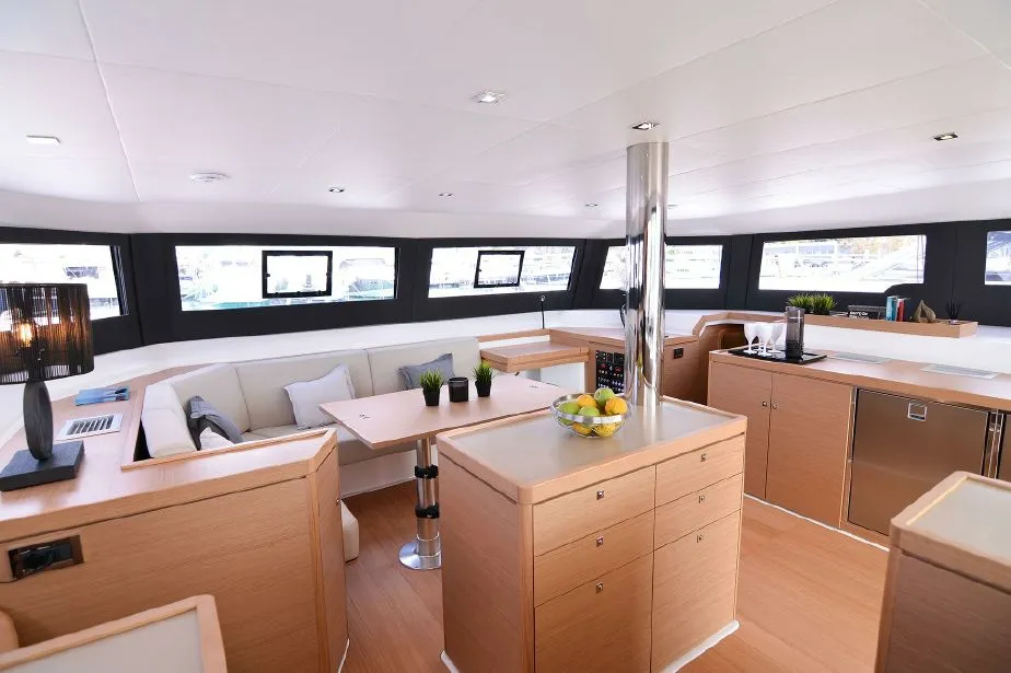 Salon of Jovy, a Dufour Catamaran 48 catamaran at Syracuse, Italy