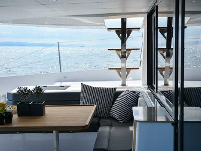 Deck of Jovy, a Dufour Catamaran 48 catamaran at Syracuse, Italy