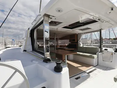 Deck of Starseeker, a Bali Catsmart catamaran at Grad Biograd na Moru, Croatia