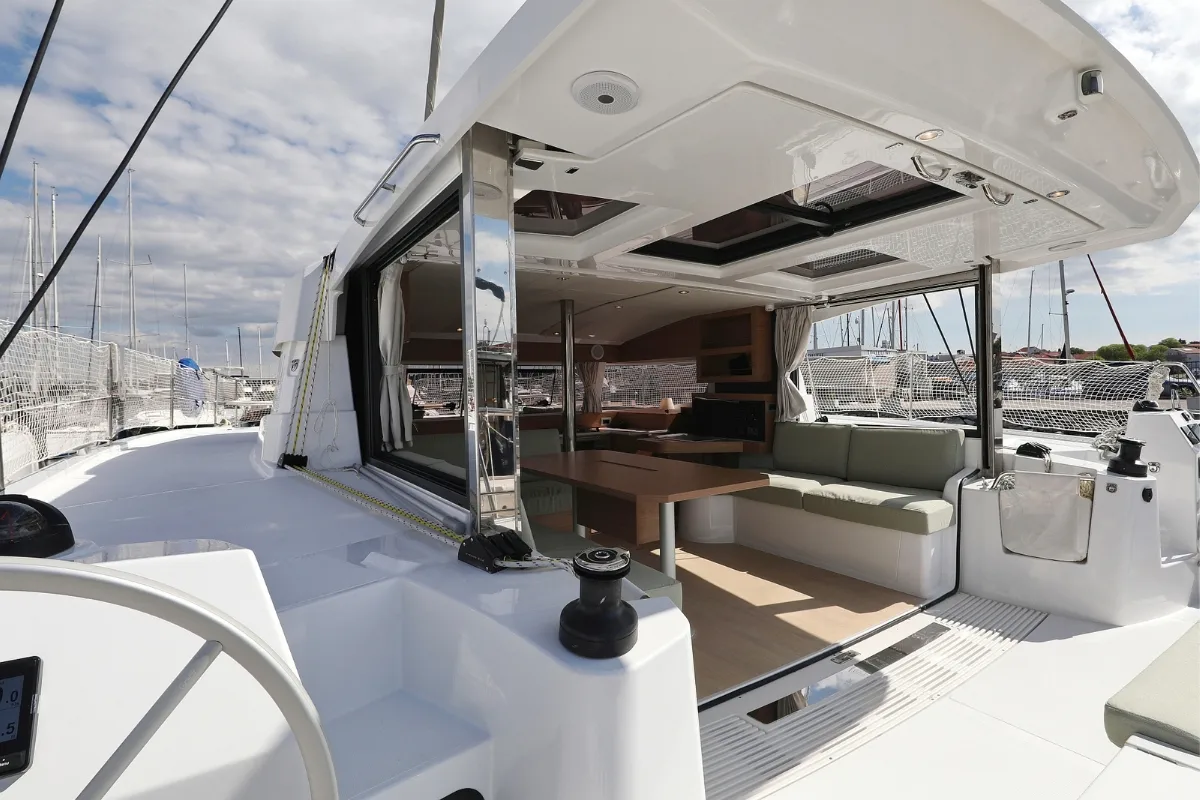 Deck of Starseeker, a Bali Catsmart catamaran at Grad Biograd na Moru, Croatia