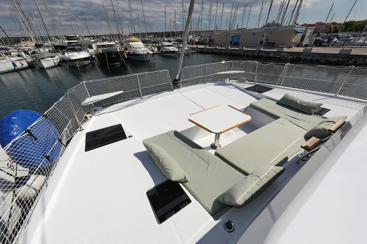 Deck of Starseeker, a Bali Catsmart catamaran at Grad Biograd na Moru, Croatia