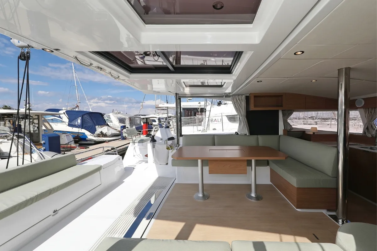 Deck of Starseeker, a Bali Catsmart catamaran at Grad Biograd na Moru, Croatia