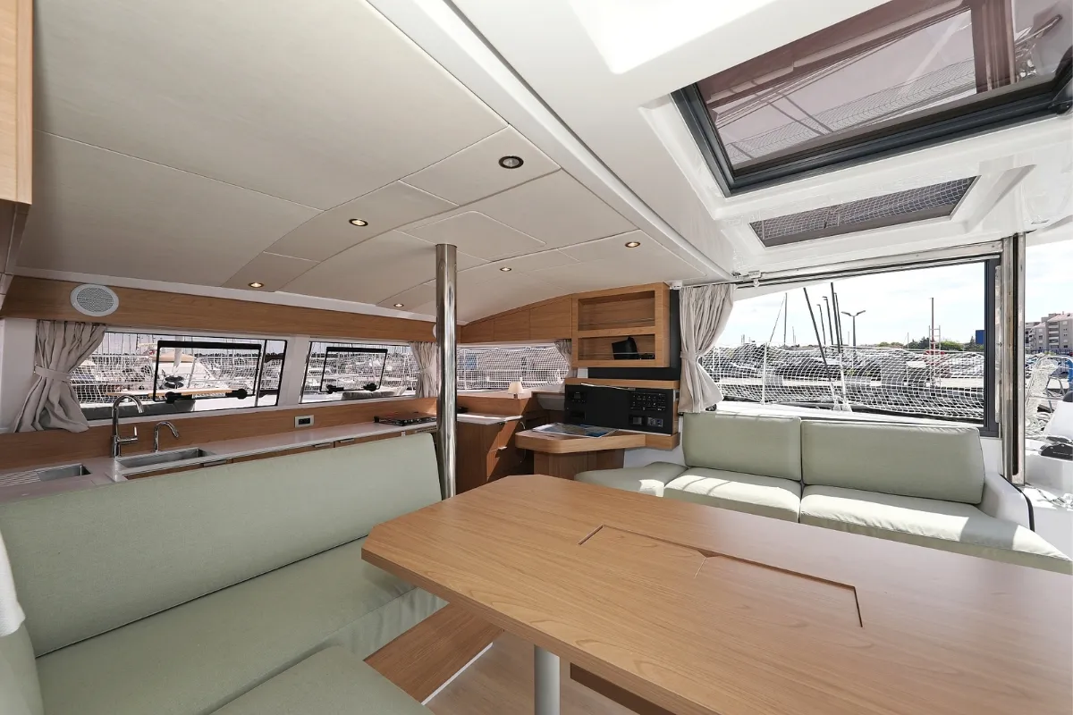 Salon of Starseeker, a Bali Catsmart catamaran at Grad Biograd na Moru, Croatia