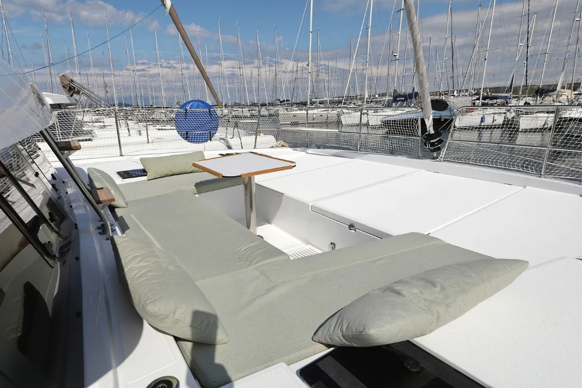Deck of Starseeker, a Bali Catsmart catamaran at Grad Biograd na Moru, Croatia