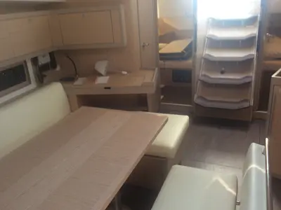 Salon of Alfa Centauri I, a Beneteau Oceanis 45 sailboat at Olbia, Italy