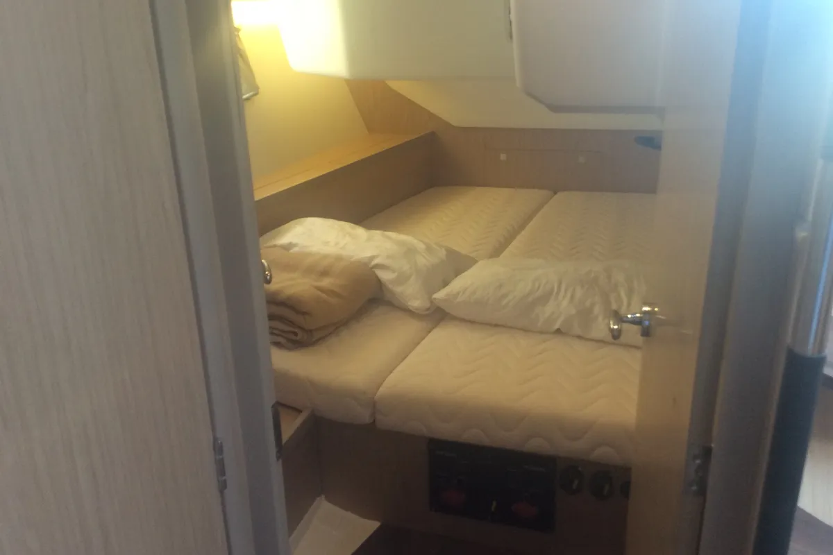 Cabin on Alfa Centauri I, a Beneteau Oceanis 45 sailboat at Olbia, Italy