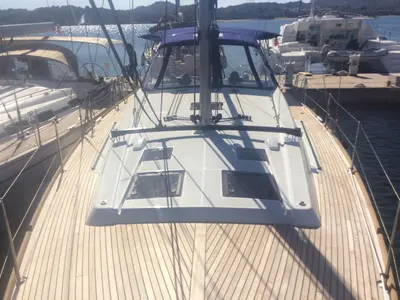 Deck of Alfa Centauri I, a Beneteau Oceanis 45 sailboat at Olbia, Italy