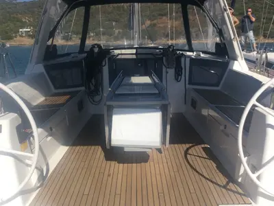 Cockpit of Alfa Centauri I, a Beneteau Oceanis 45 sailboat at Olbia, Italy