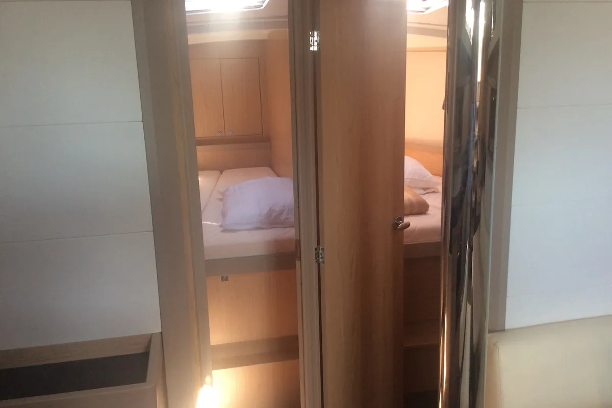 Cabin on Alfa Centauri I, a Beneteau Oceanis 45 sailboat at Olbia, Italy