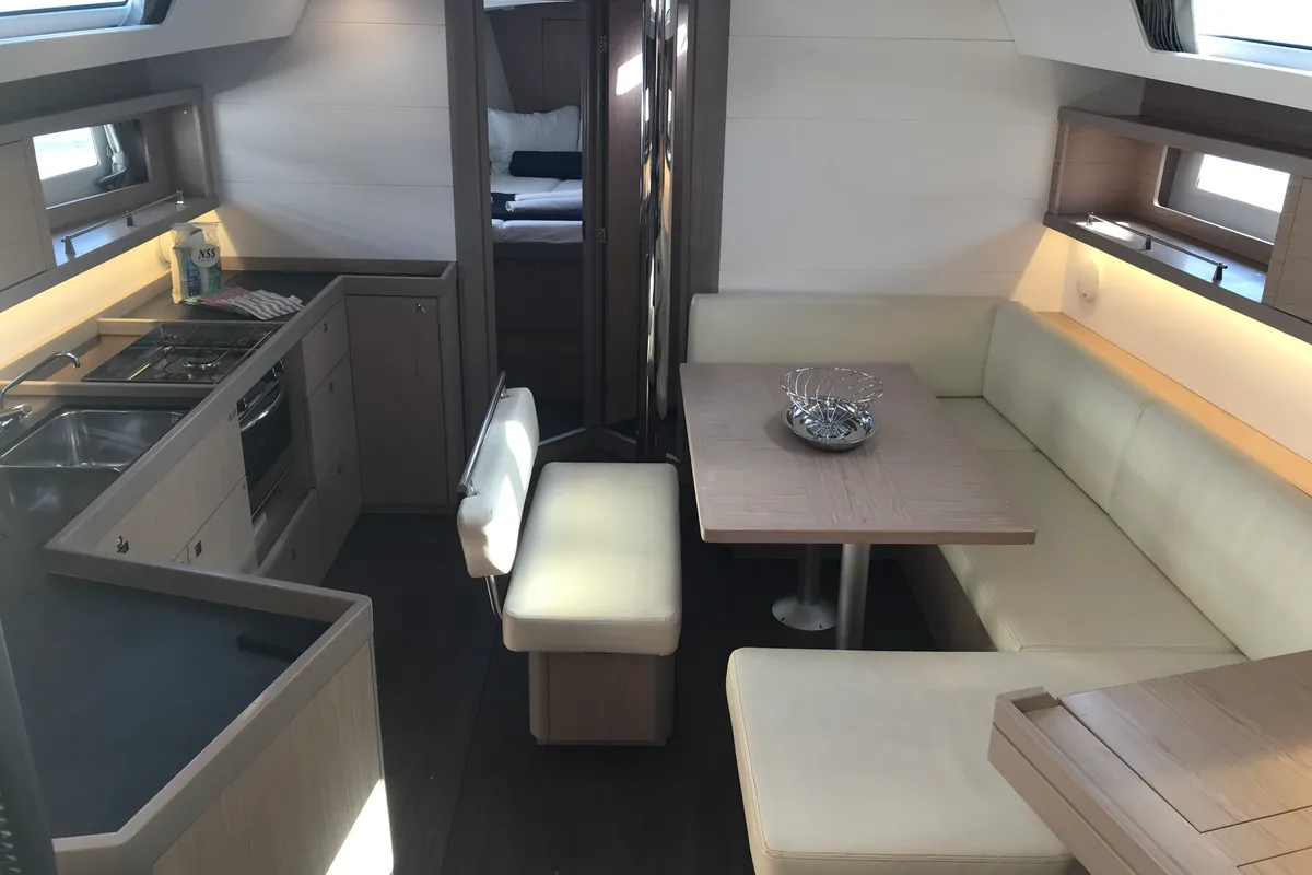 Galley of Alfa Centauri I, a Beneteau Oceanis 45 sailboat at Olbia, Italy