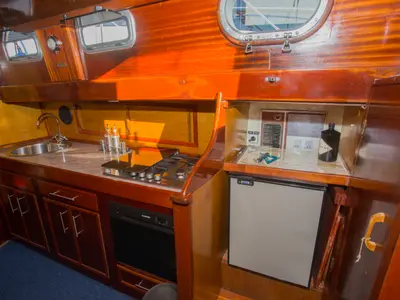 Galley of Vagabundo, a Gulet Leut motorboat at Split, Croatia