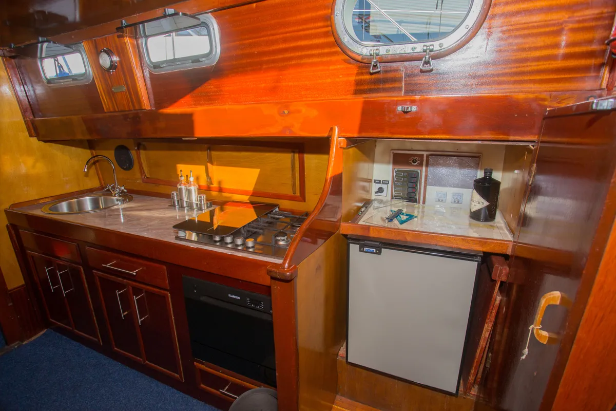 Galley of Vagabundo, a Gulet Leut motorboat at Split, Croatia