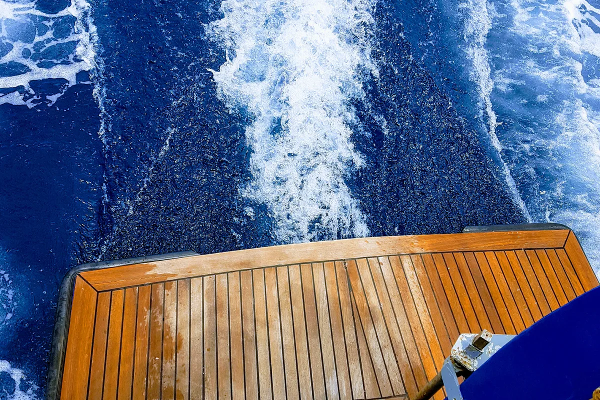 Deck of Vagabundo, a Gulet Leut motorboat at Split, Croatia