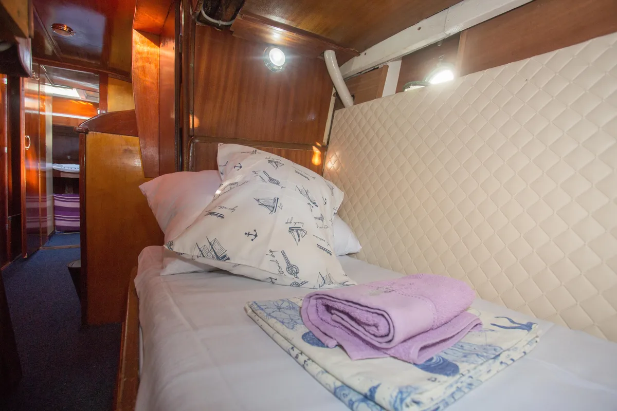Cabin on Vagabundo, a Gulet Leut motorboat at Split, Croatia
