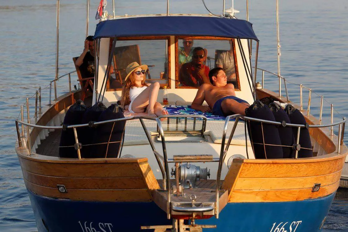 Exterior view of Vagabundo, a Gulet Leut motorboat at Split, Croatia
