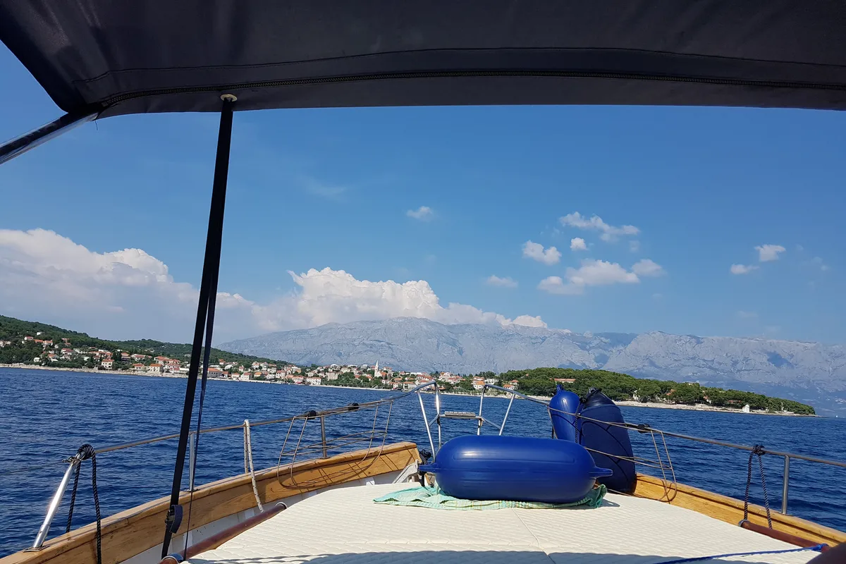 Deck of Vagabundo, a Gulet Leut motorboat at Split, Croatia