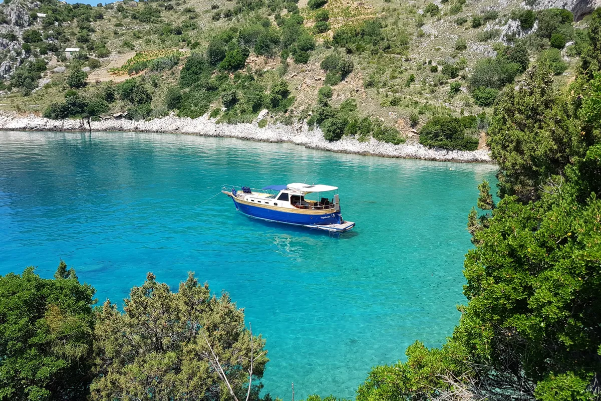 Exterior view of Vagabundo, a Gulet Leut motorboat at Split, Croatia