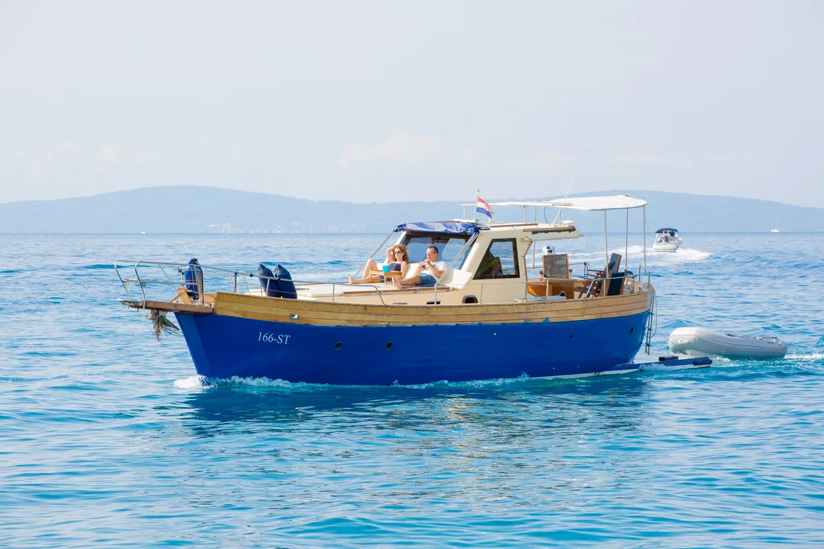 Exterior view of Vagabundo, a Gulet Leut motorboat at Split, Croatia