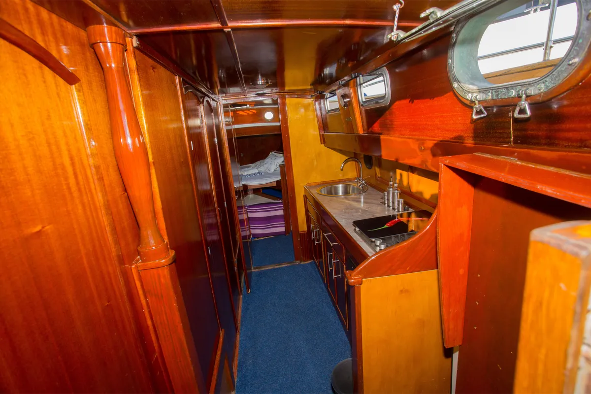 Galley of Vagabundo, a Gulet Leut motorboat at Split, Croatia
