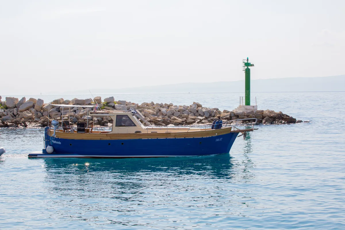 Exterior view of Vagabundo, a Gulet Leut motorboat at Split, Croatia