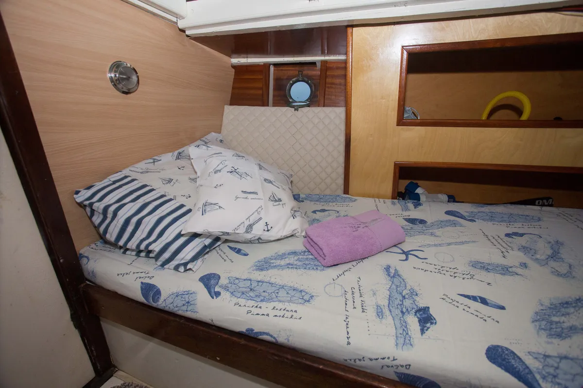 Cabin on Vagabundo, a Gulet Leut motorboat at Split, Croatia