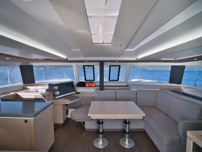 Salon of Adele, a Fountaine Pajot Astréa 42 catamaran at Marmaris, Turkey