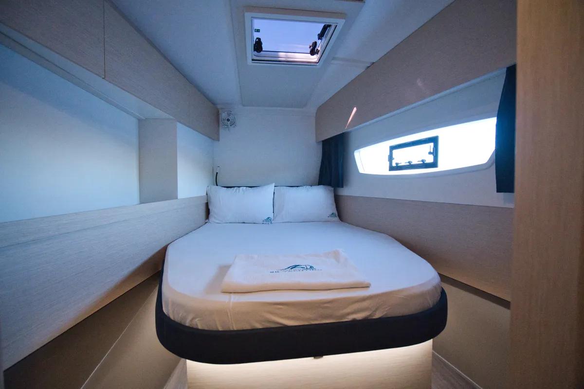 Cabin on Adele, a Fountaine Pajot Astréa 42 catamaran at Marmaris, Turkey