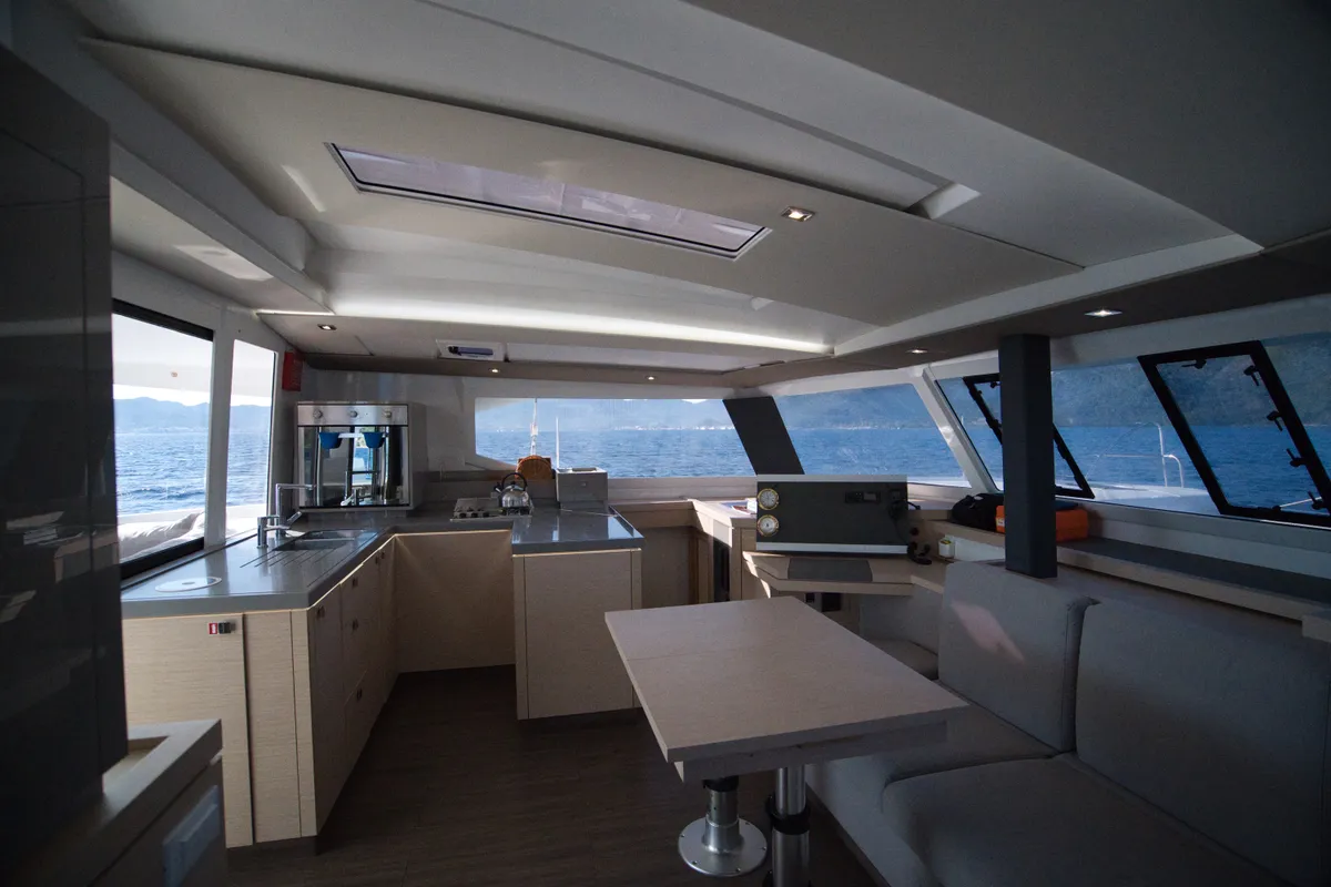Galley of Adele, a Fountaine Pajot Astréa 42 catamaran at Marmaris, Turkey