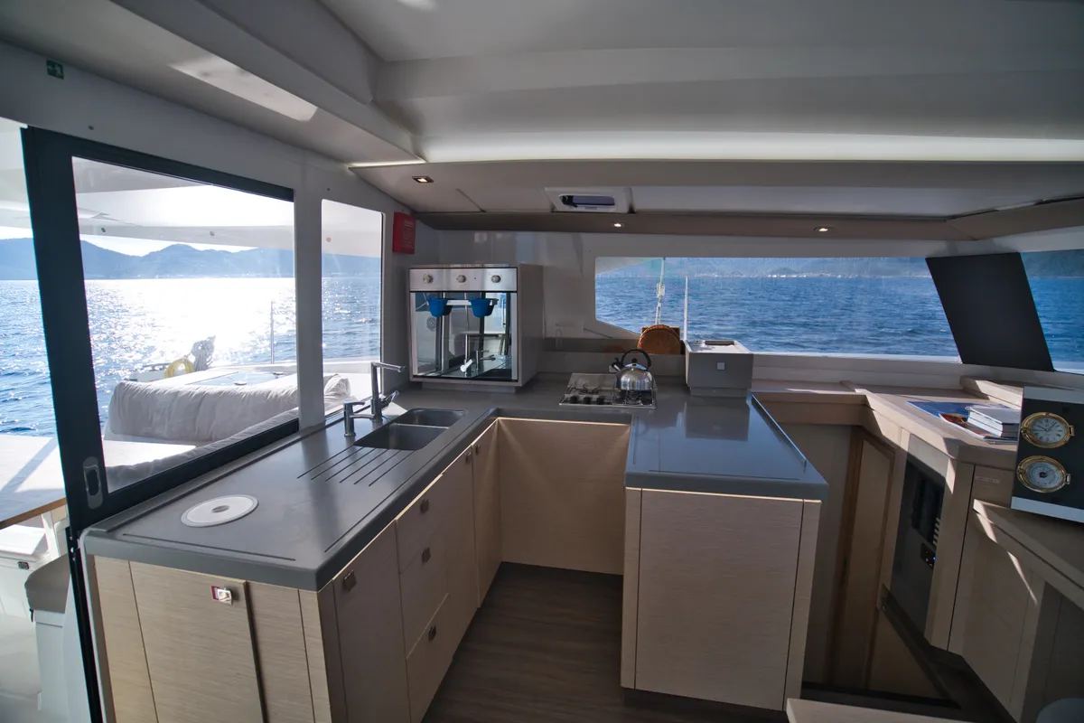 Galley of Adele, a Fountaine Pajot Astréa 42 catamaran at Marmaris, Turkey