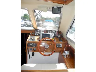 Cockpit of Kornati, a SAS - Vektor Adria 1002 motorboat at Zadar, Croatia